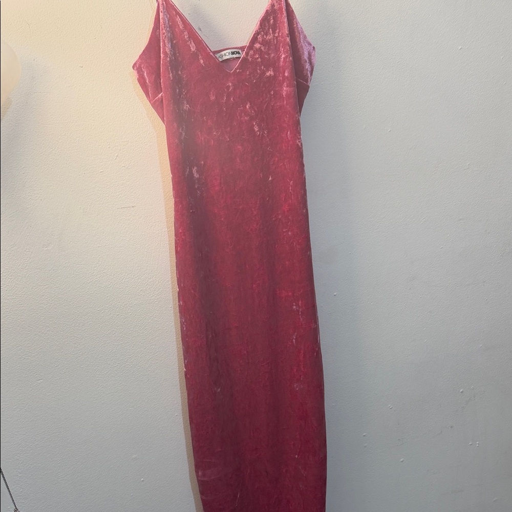 Fashion Nova Velvet Maxi Dress in Deep Red